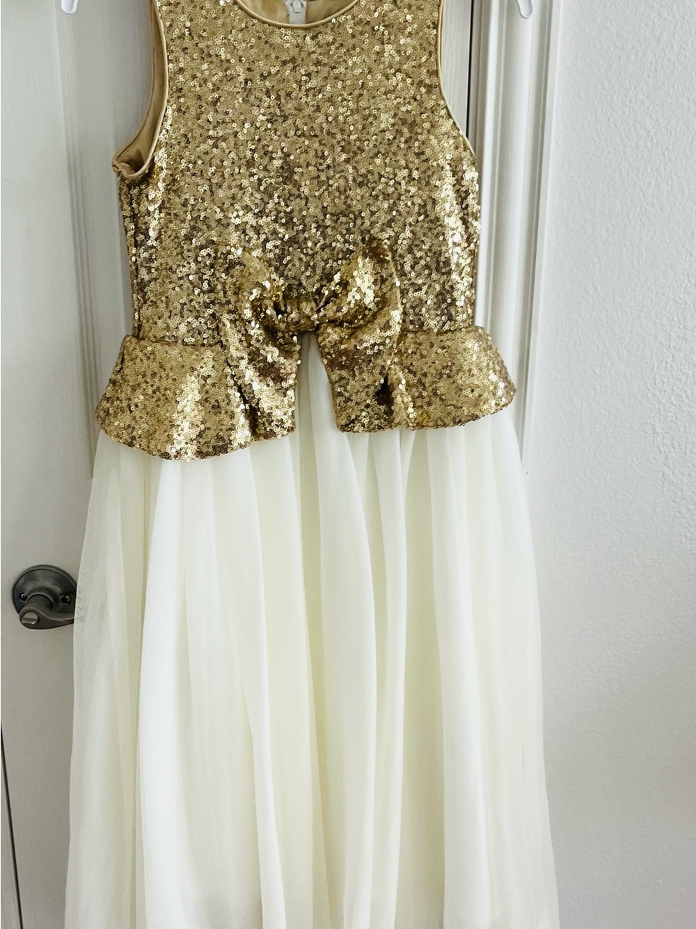 Chasing Fireflies Gold Sequin Top Ivory Tulle Skirt Dress